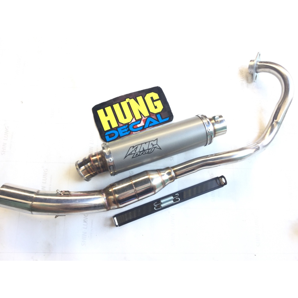 Pô king drag trắng cổ bầu hơi inox exciter, winer, sonic, raider, satria, gsx, cbr, tfx, fz, r15