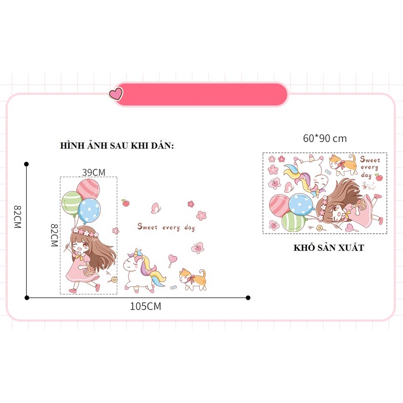 Decal dán tường BÉ GÁI BÓNG BẠN  - Trang trí phòng bé