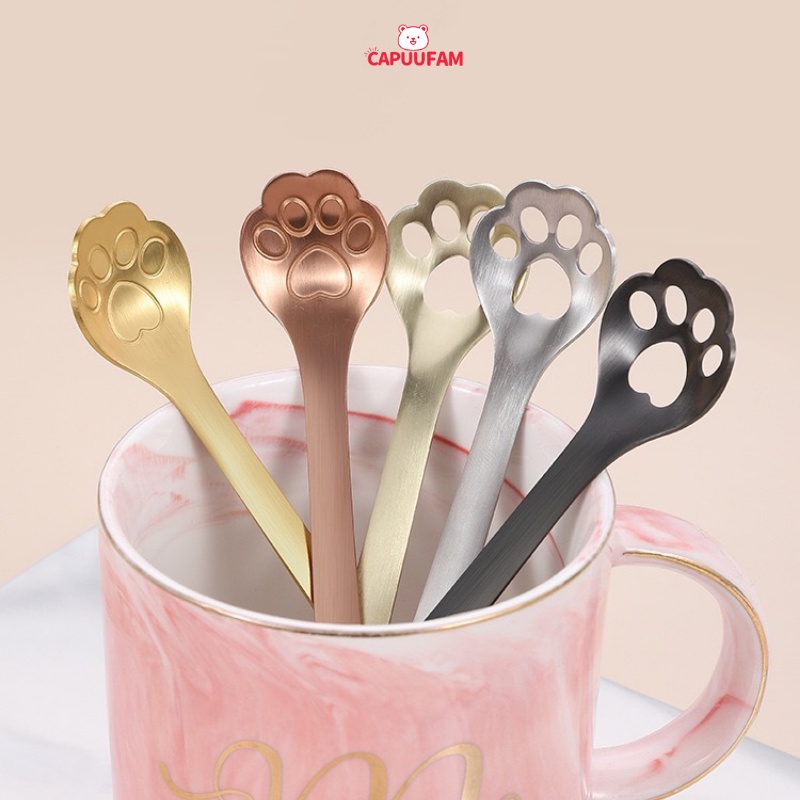 Thìa muỗng pha cà phê pha trà inox 304 CAPUUFAM, thìa cà phê cán dài kiểu dáng dễ thương thiết kế sang