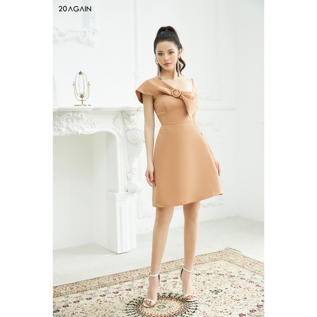 [Mã WABR0101 giảm 10% đơn 99K] Đầm xòe nữ 2 dây nơ ngực 20AGAIN váy xoè công sở DEA1157 | BigBuy360 - bigbuy360.vn
