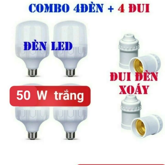 Combo Bộ 4 đèn 50W siêu sáng trắng kèm 4 đui E27 siêu bền