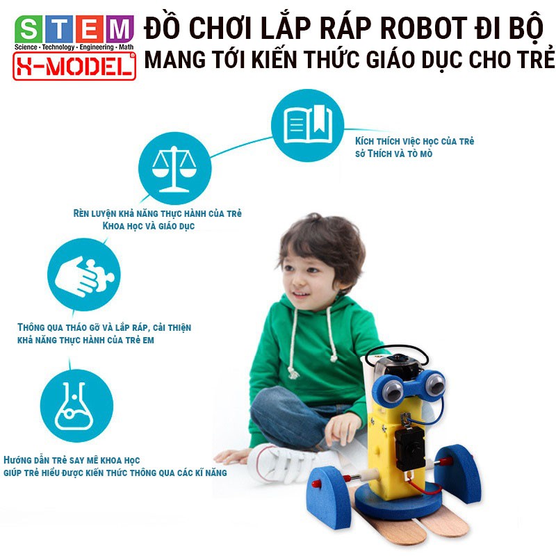 Bộ mô hình robot đi bộ điện tự chạy bằng pin ST75 cho bé lắp ráp X- MODEL, Đồ chơi tự làm DIY| Giáo dục STEM, STEAM