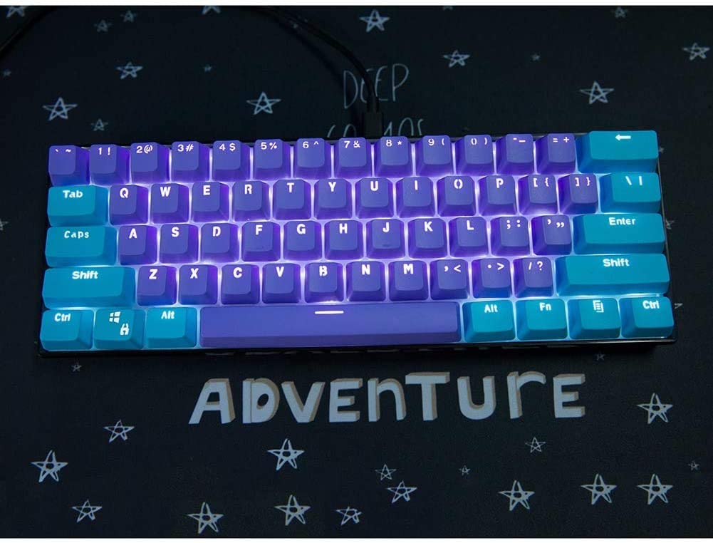 Keycap màu xanh tím, 61 key PBT keycaps Sự kiện đặc biệt Keycaps, bàn phím cơ hai màu có đèn nền keycaps GH60 / RK61 / ALT61 / Annie / GK61 keycaps poker keycaps chơi game