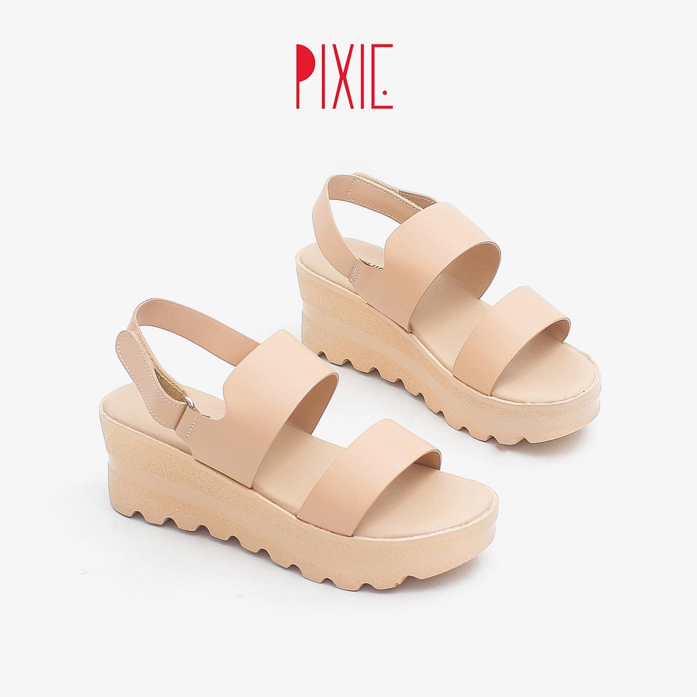 Giày Sandal Đế Xuồng 5cm Siêu Nhẹ Quai Ngang Màu Đen Pixie X425