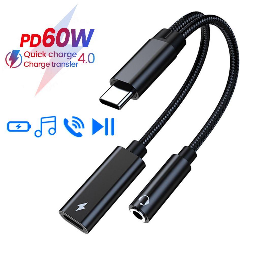 Đầu Chia Cổng Âm Thanh Type-C 60W PD Sạc Nhanh Cho Samsung Huawei Xiaomi