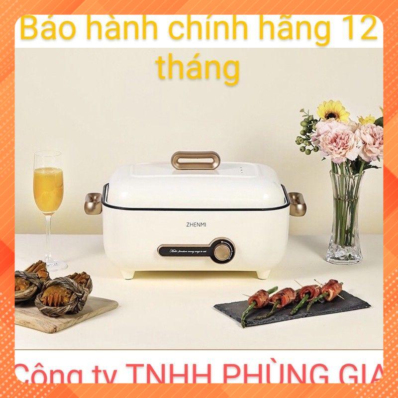 Nồi lẩu, bếp nướng, hấp, chiên, xào, rán đa năng zhenmi dung tích 4 lít, công suất 1500w bảo hành chính hãng 12 tháng