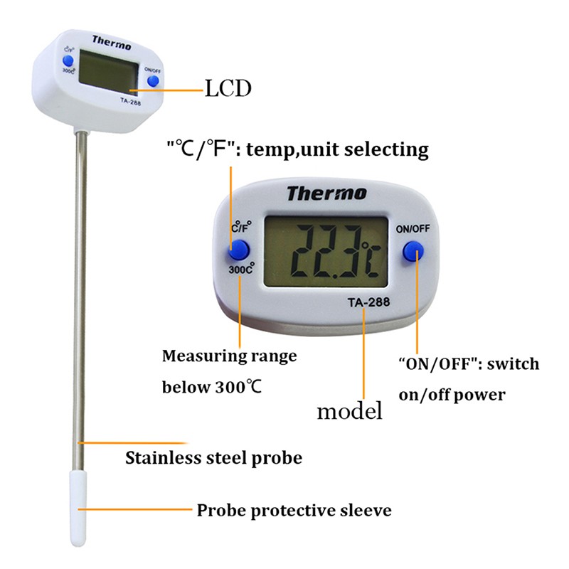 TA288 Nhiệt kế thực phẩm dạng kim Nhiệt kế thực phẩm nhà bếp Nhiệt kế sữa Nhiệt kế nước Nhiệt kế điện tử Nhiệt kế thực phẩm 180 "Vòng quay Nhiệt kế kỹ thuật số Lò nướng Thịt Đầu dò BBQ Nước ăn Dầu ăn Nhiệt kế nhà bếp TA288