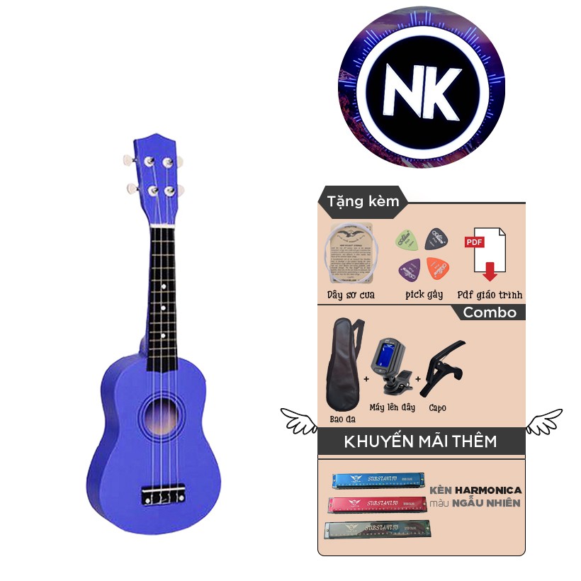 (MUA 1 ĐƯỢC 9) Đàn Ukulele Soprano 21" Full Phụ Kiện + Bao Da + Capo + Tuner + Kèn Harmonica