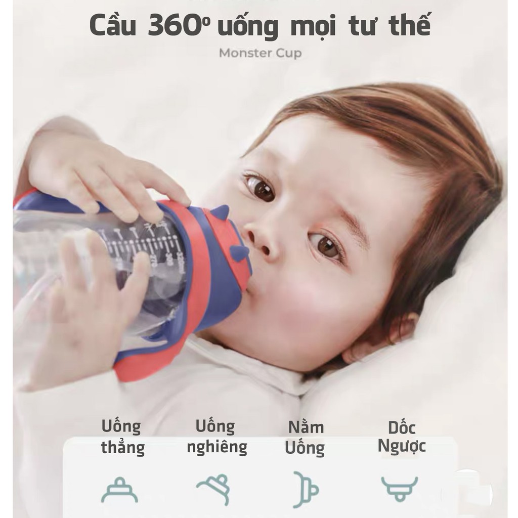 Bình tập uống cho bé Beedoll 240ml Tritan an toàn 2 in 1, tập uống khoa học theo giai đoạn