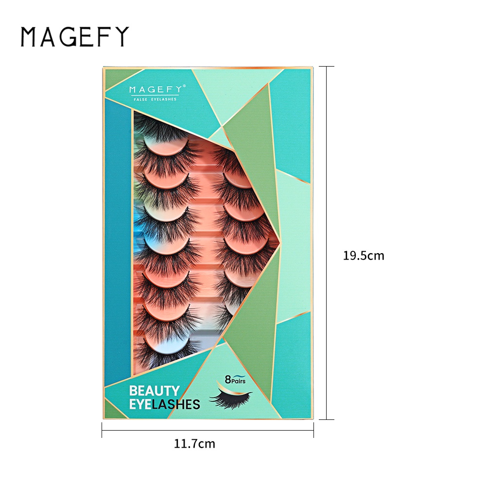 Magefy Set 8 Cặp Lông Mi Giả 3D Từ Lông Chồn Giả Tự Nhiên Có Hộp Đựng Màu gradient