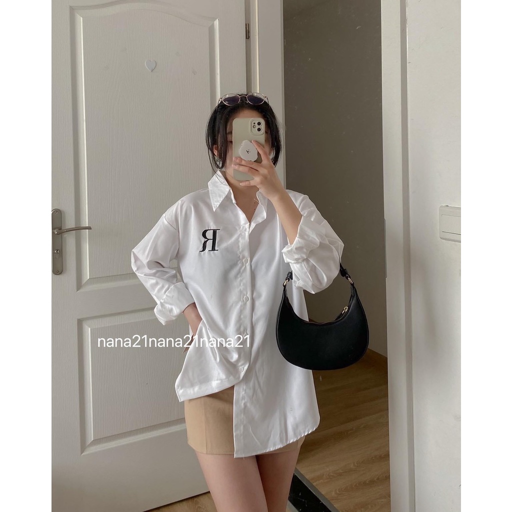 Sơ mi trắng in chữ R hàng cao cấp chất dày dặn siêu đẹp phong cách A80883 - ZADOLA FASHION