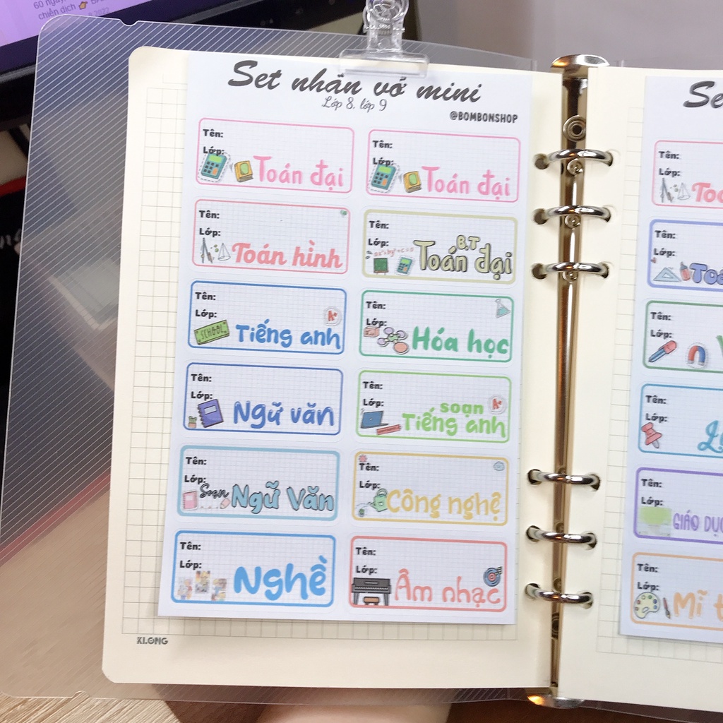 Set 24 nhãn vở MINI Size nhỏ in môn học dành cho học sinh, nhãn dán tập mini các lớp cấp 2 cấp 3. BOMBON
