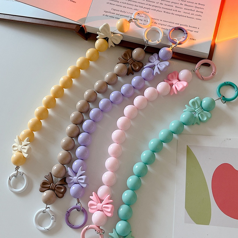 Ins Móc Khóa Điện Thoại Di Động Xỏ Hạt Nhiều Màu Sắc Chống Thất Lạc Hình Nơ Dễ Thương