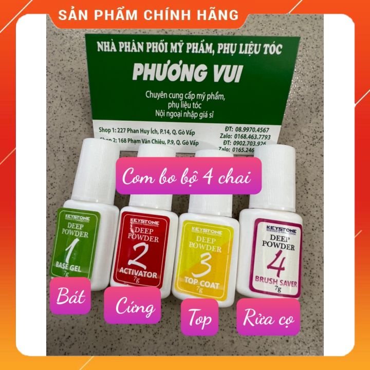 com bo bộ chai nước bát - top- cứng móng-và rửa cọ  bột nhúng keystone chai có cọ quét 7ml