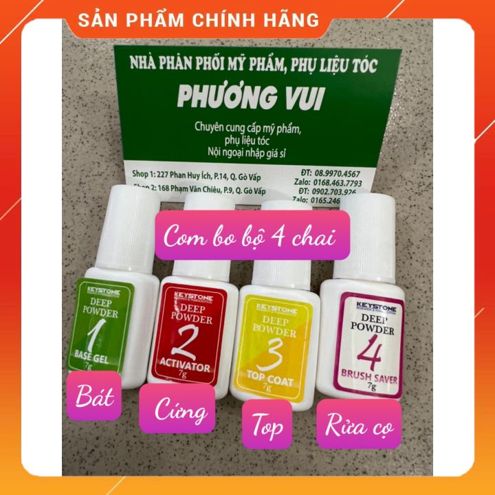 com bo bộ chai nước bát - top- cứng móng-và rửa cọ  bột nhúng keystone chai có cọ quét 7ml