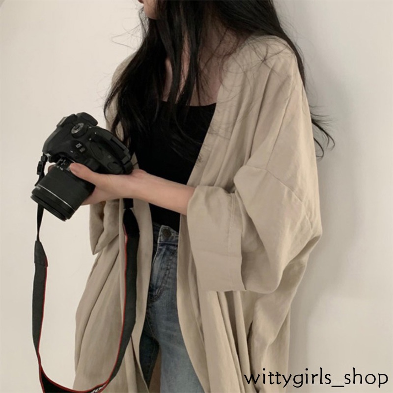 Wittygirls-áo Khoác Cardigan Tay Dài Màu Trơn Chống Nắng Cho Nữ
