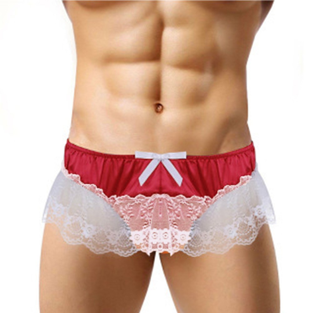 Quần lót nam G-String vải satin ren xuyên thấu gợi cảm