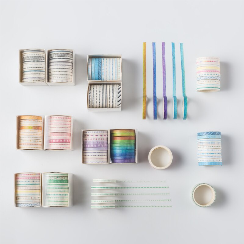 Set 10 Cuộn Băng Dính Washi Họa Tiết Dễ Thương Dùng Trang Trí Sổ Tay