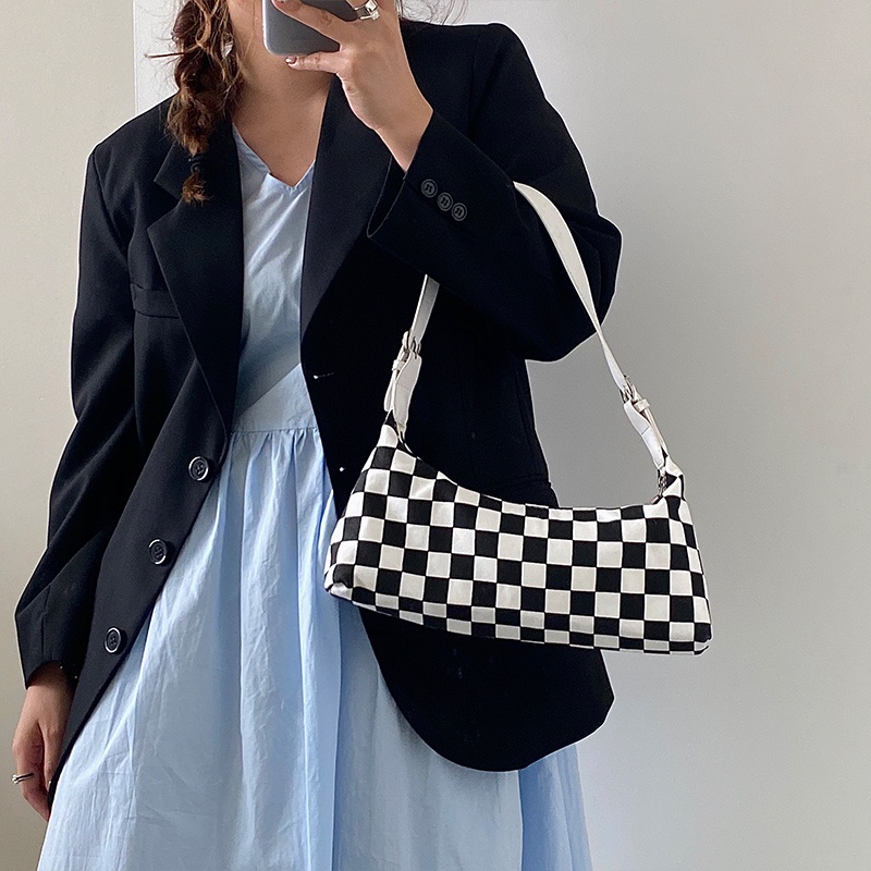 Túi đeo chéo vai bằng vải canvas họa tiết kẻ sọc thời trang đơn giản cho nữ 2021