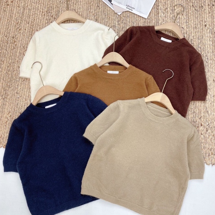 Áo len nữ ngắn tay cổ tròn phong cách Hàn Quốc hàng Quảng Châu cao cấp - Tyna Boutique