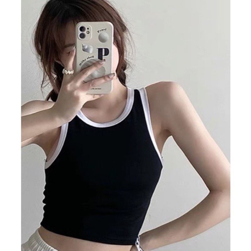 Áo ba lỗ PHỐI MÀU thun gân thun gân nữ viền