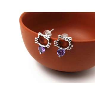 Bông tai bạc kitty tím dễ thương