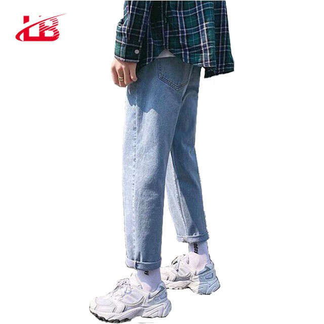 Quần baggy nam LB, vải jean denim cotton, màu xanh trơn, ống rộng dáng suông BGSH4, size M-L-XL