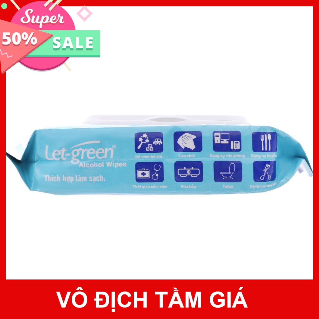 combo 12 gói khăn ướt cồn Let-green 50 tờ kháng khuẩn, an toàn cho da.