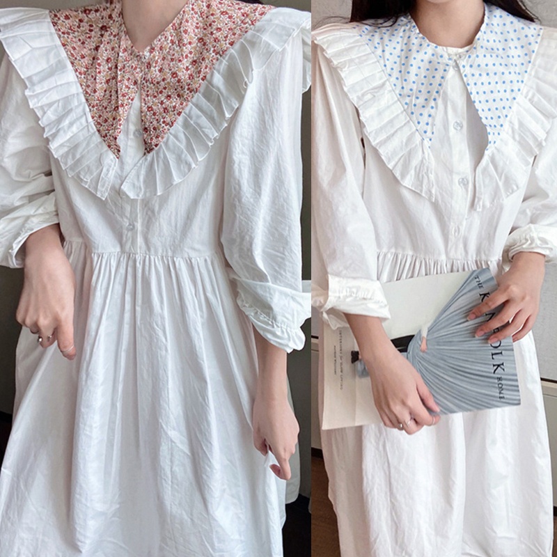 Cổ áo giả vải chiffon in họa tiết hoa dáng ngắn phối bèo thời trang lolita ngọt ngào cho nữ vào mùa hè | BigBuy360 - bigbuy360.vn