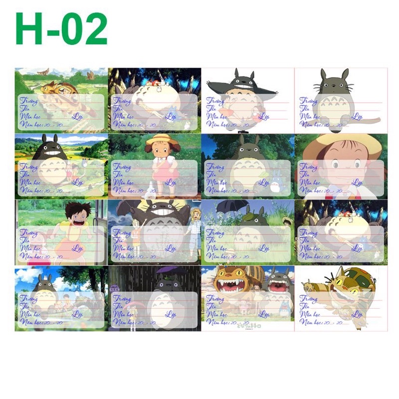 nhãn vở totoro 16-96 nhãn mẫu khác nhau/ nhãn vở anime totoro