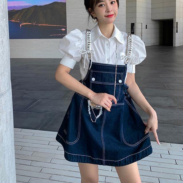 Đầm Denim Dáng Chữ A Lưng Cao Phong Cách Phương Tây Thời Trang Mùa Hè Cho Nữ