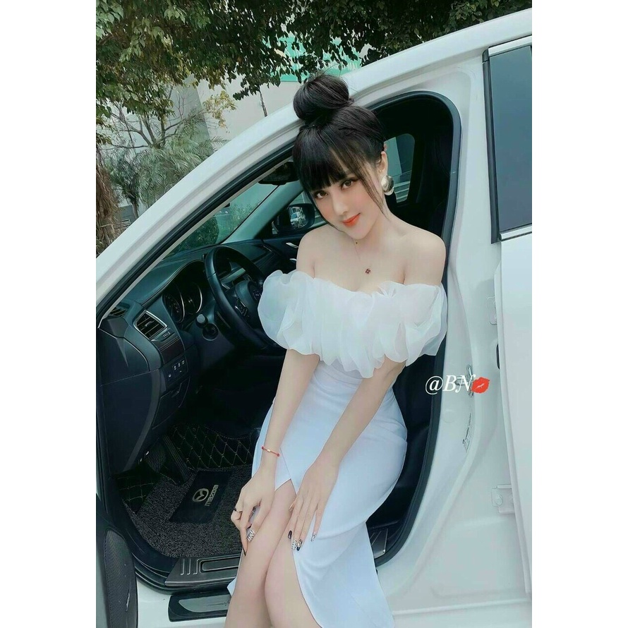 Đầm body cúp ngực phối voan tơ ( có mút ) xẻ tà bên hong thời trang nữ sexy không kém phần sang trọng