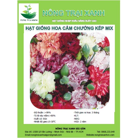 Hạt Giống Hoa Cẩm Chướng Kép Mix Nhiều Màu  - MUA 3 TẶNG 1 CÙNG LOẠI
