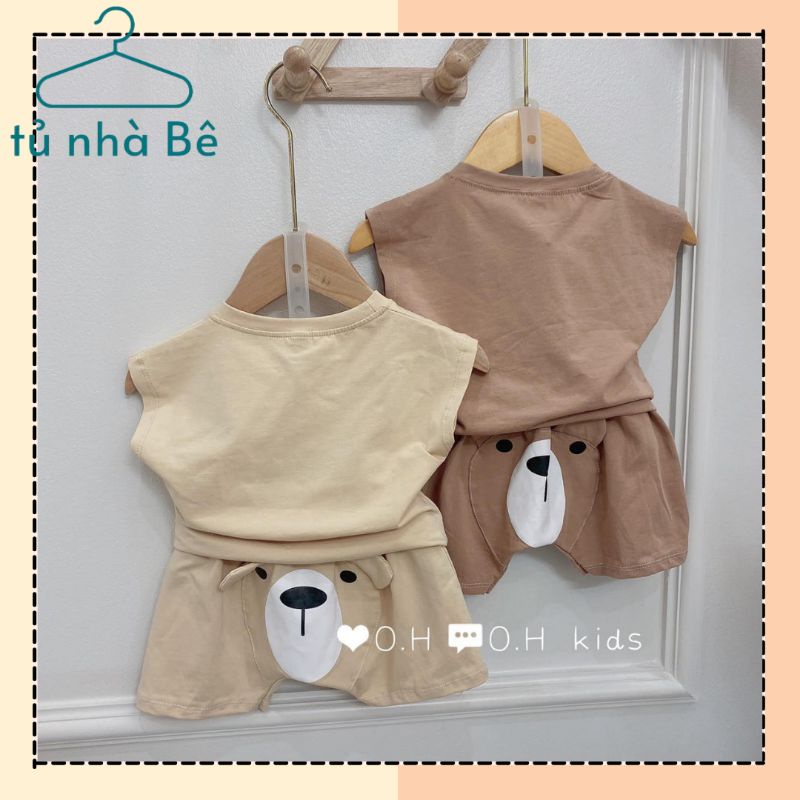 Bộ gấu 100% cotton co giãn 4 chiều, style Hàn quốc dễ thương cho bé size 8-20kg