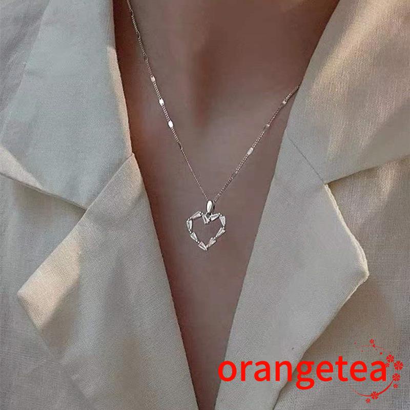 ORT-Women Simple Style Necklace with Hollow Out Heart-shaped Pendant, Silver Neck Chain, Gifts for Wife/ Girlfriend