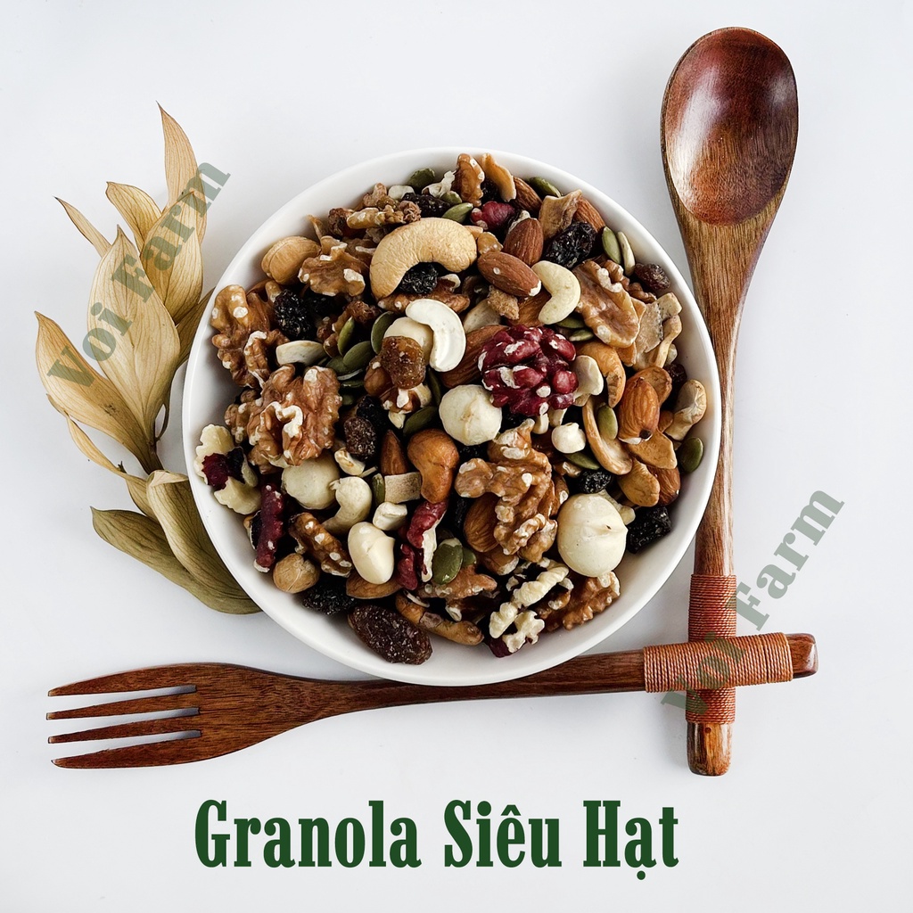 500Gr Granola ăn kiêng không đường siêu hạt thêm óc chó đỏ,macca,hạnh nhân VOIFARM