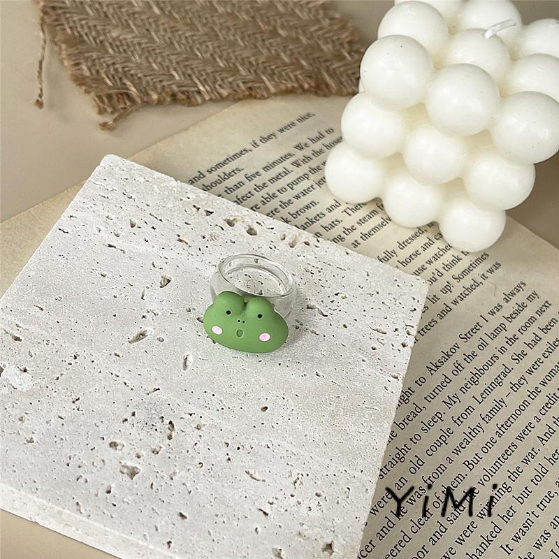 🌈Nhẫn Nhựa Resin Mềm Mại Kiểu Hàn Quốc Họa Tiết Ếch Dễ Thương Cho Bé Gái
