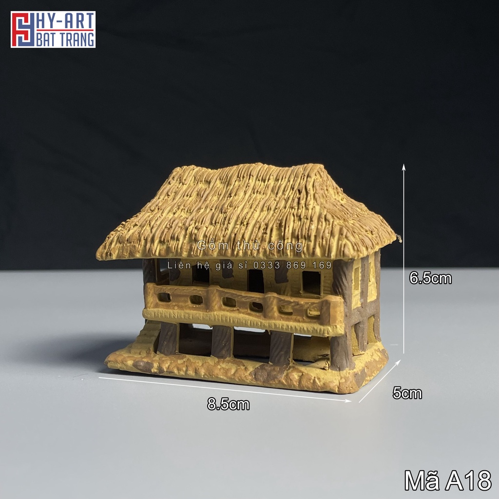 Tiểu cảnh hồ cá, bể cá cảnh, Mô hình gốm nhà rơm trang trí hòn non bộ chậu cây bonsai