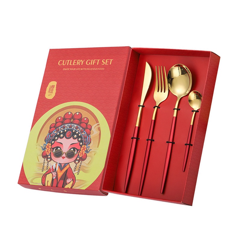 Bộ 4 dụng cụ ăn uống bằng thép không gỉ phong cách Trung Hoa cho năm mới