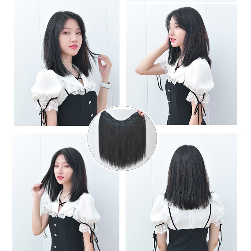 Tóc giả nối dài WIGSIN bằng sợi tổng hợp dáng thẳng ngắn kiểu chữ U với 4 kẹp trong một cho nữ
