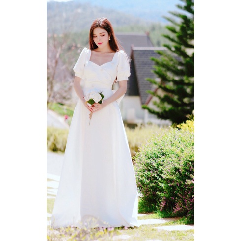 💐Đầm cưới phom Hàn Quốc nhẹ nhàng tình giản cho cô dâu hiện đại, váy cưới ngắn chất liệu Phi Hàn mềm mịn