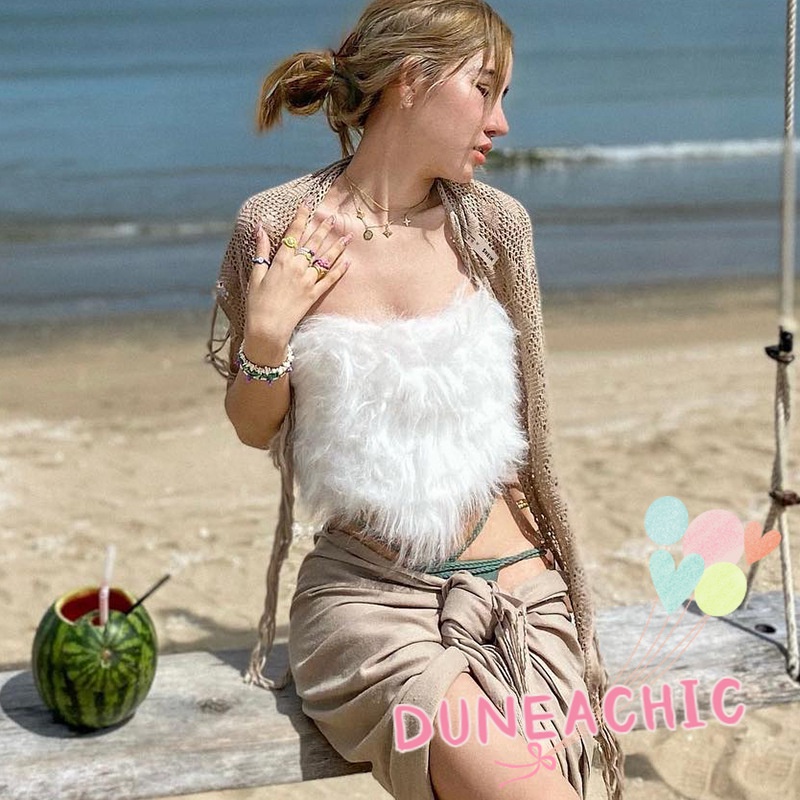 DUNEA Áo Ống Chất Nhung Thiết Kế Hở Lưng Quyến Rũ Cho Nữ