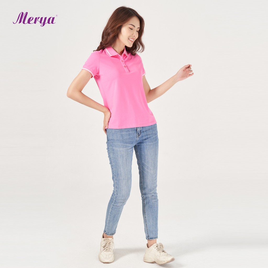 Áo Polo Nữ Phối Bo Mắt Chim MERYA PLB02 Chất Liệu Hàng Đầu Mát Lạnh