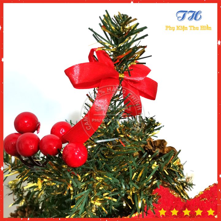 Cây thông noel mini để bàn 51cm Màu Xanh đế nhựa bọc vải đỏ trang trí giáng sinh cho nhà cửa, phòng khách, phòng ngủ