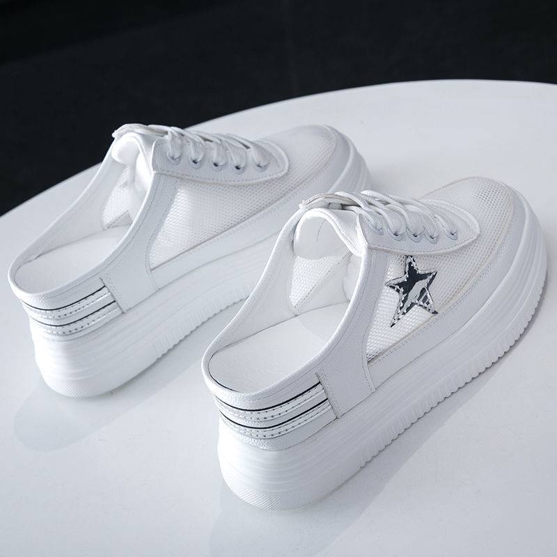 Dép Bít Mũi Đế Dày Tăng Chiều Cao Phối Lưới Thoáng Khí Thời Trang Hè Thu Phong Cách