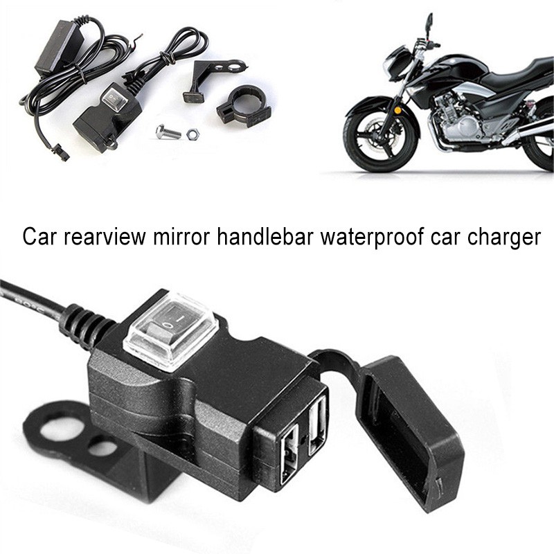 Củ sạc trên xe máy 12-24V 2 cổng USB chống nước