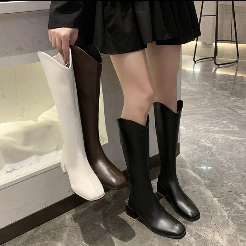 Bốt cổ tim da mềm mũi vuông 5cm &amp; 7cm