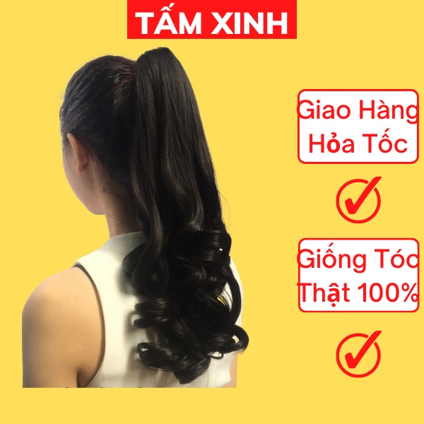 Tóc giả đuôi tóc xoăn lọn kẹp ngoạm 45cm