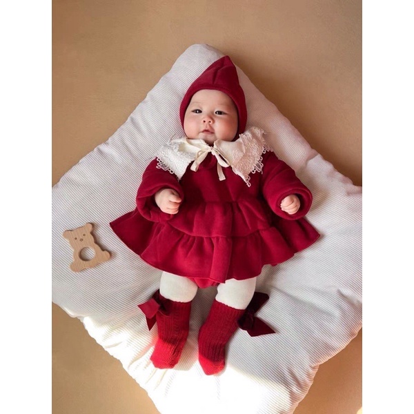 Bộ váy kèm mũ nỉ lót bông - QA23