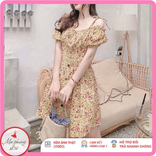 Đầm voan hoa nhí đầm dáng xoè dự tiệc tay lỡ sang chảnh